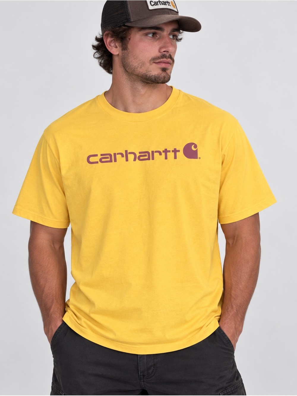 Carhartt Men’s Loose Fit Graphic Logo Tee Yellow L Crew Neck Tagless Streetwear